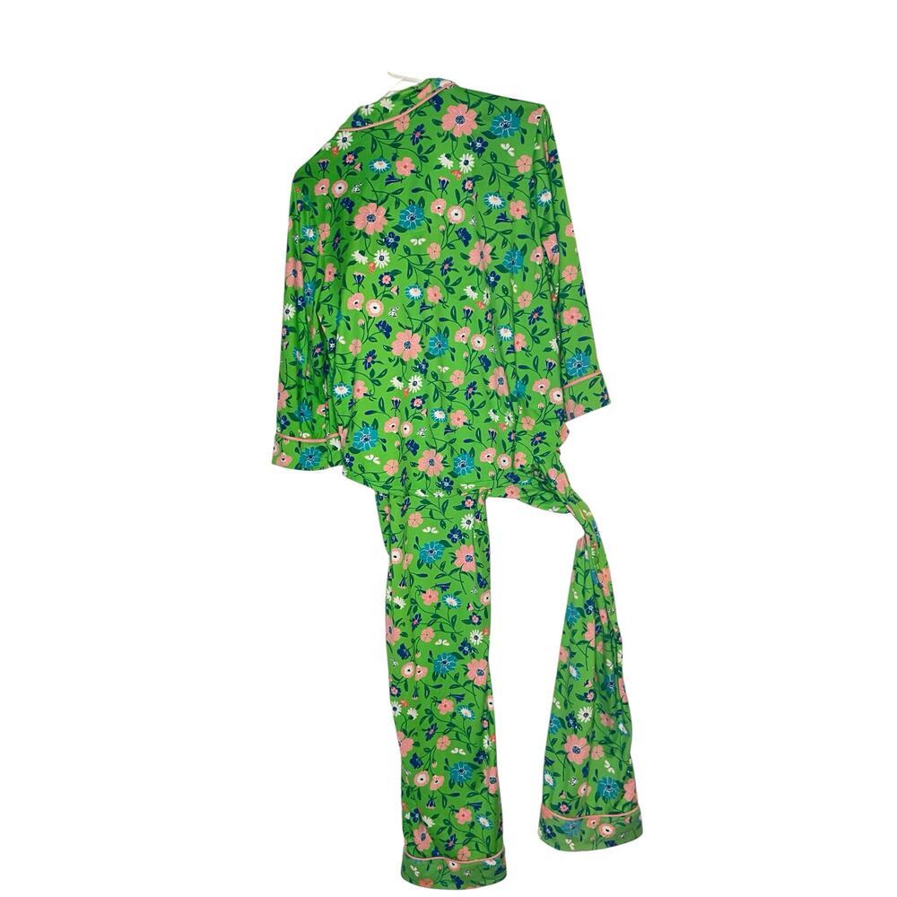 Kate Spade Floral Pajama Set – Green Button-Up Top & Pants - Picture 3 of 11